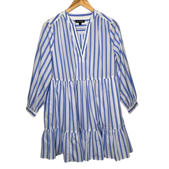 J.CREW Tiered Organic Cotton Poplin Long Sleeve Mini Dress Blue Barrie Stripe XS - Picture 7 of 15